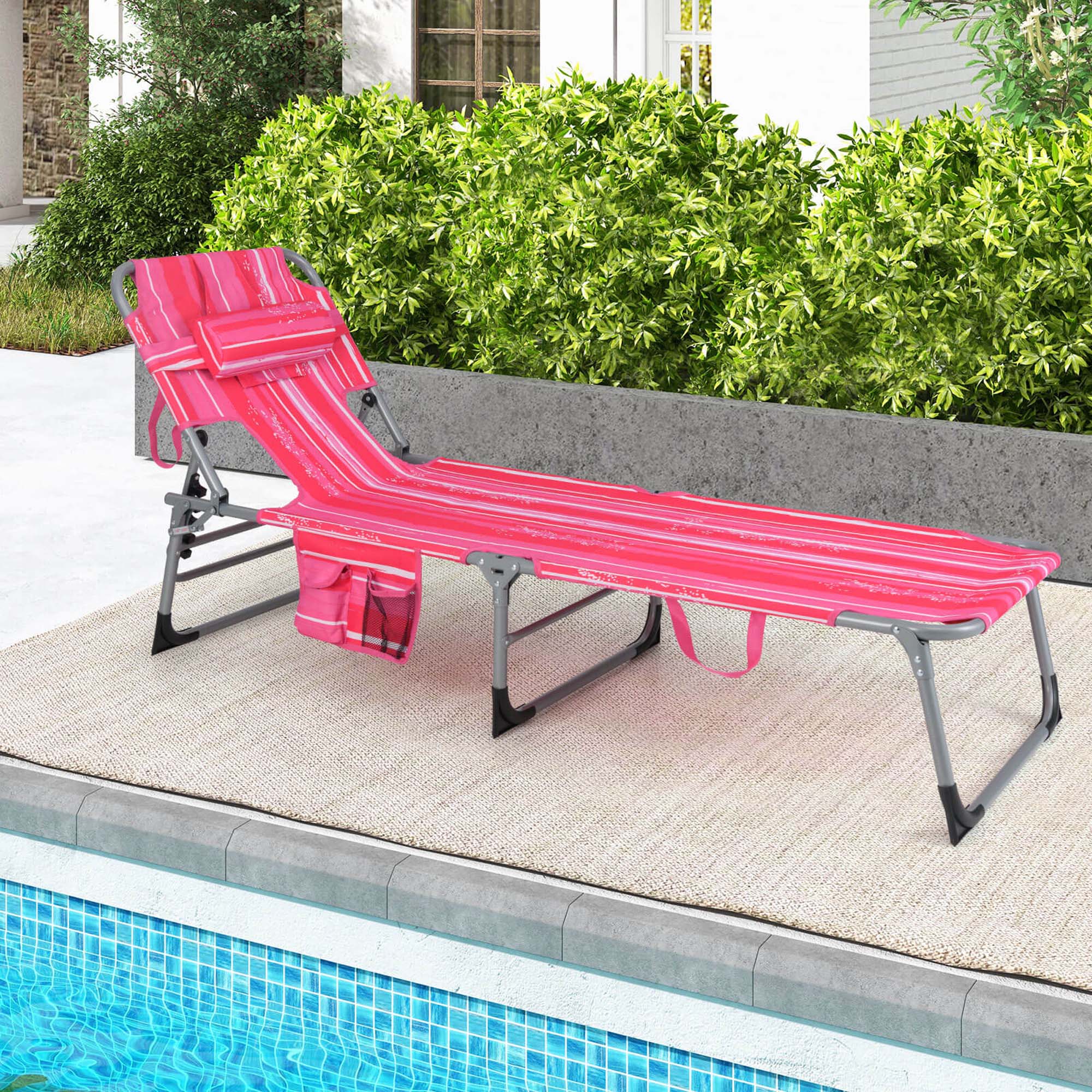 Alt View 1. Costway - Costway 2 PCS Outdoor Beach Lounge Chair Folding Chaise Lounge with Pillow - Light Pink.