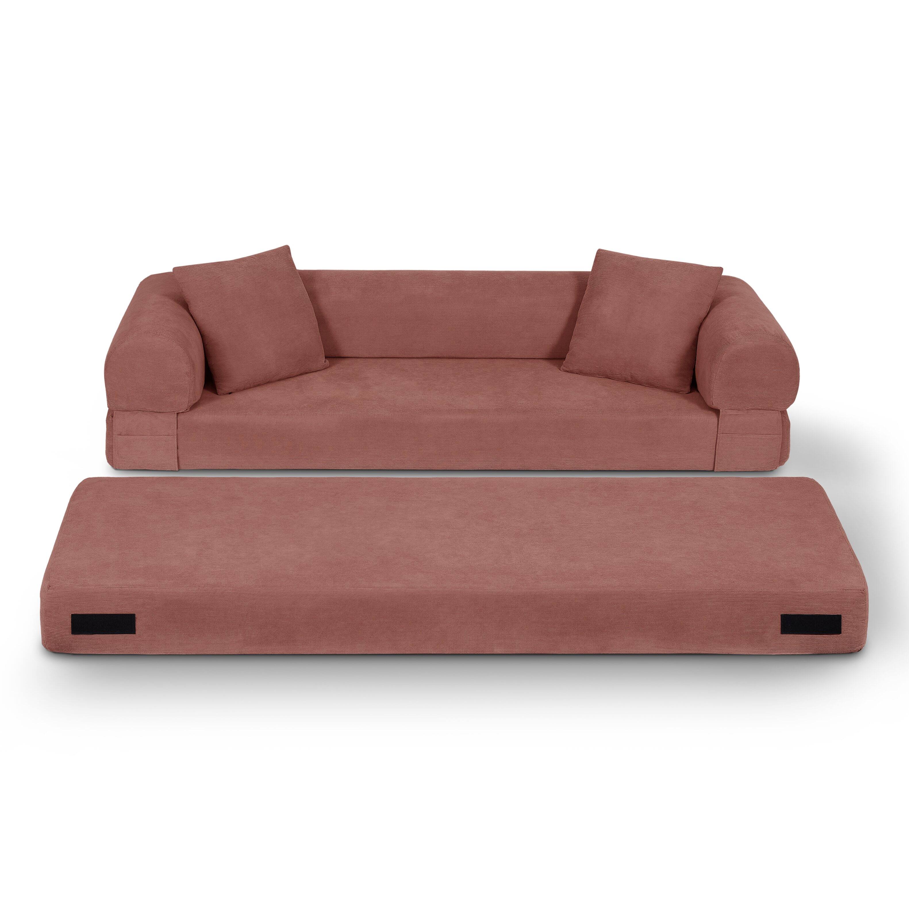 Alt View 1. Loheer - Loheer Convertible Sofa Bed Queen Corduroy Fold Out Couch with Storage 80 Inch Folding Sleeper Sofa in a Box - Pink.