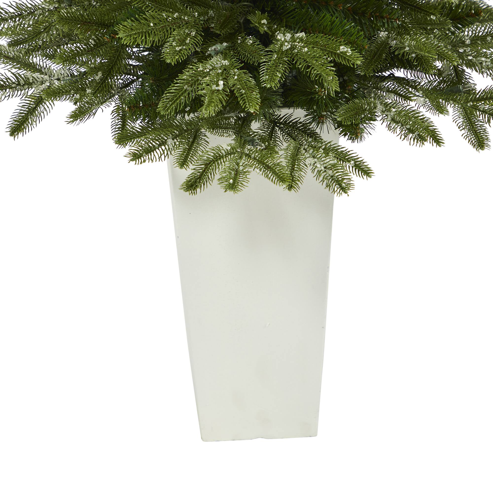 Angle. BreeBe - 44" Snowed Teton Fir Xmas Tree with 50 Lights in Red Planter - White.