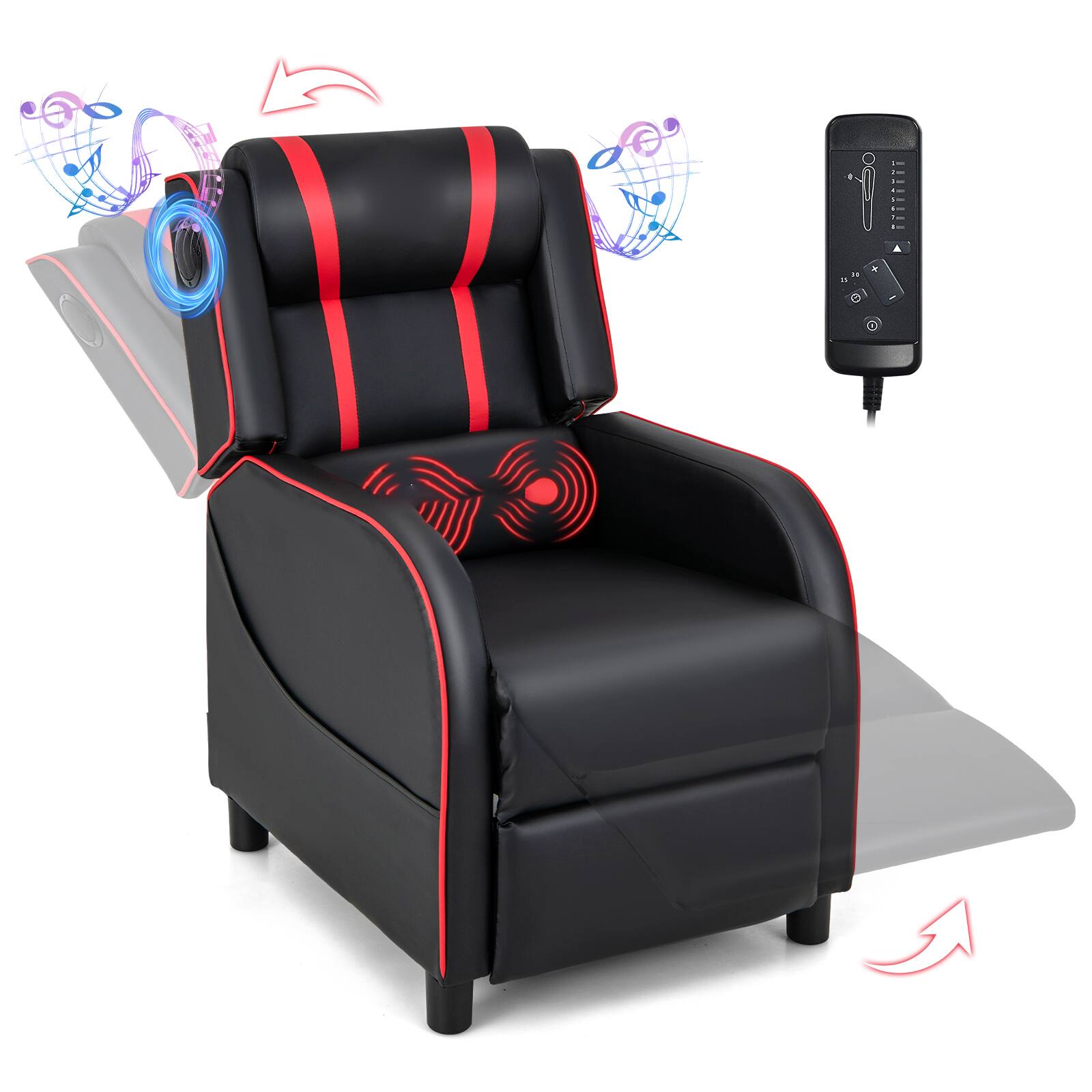 Front. Ecooso - Office Chair PU Leather Massage Gaming Recliner with Side Storage Pockets - Red.
