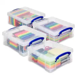 Really Useful Box - 8.1L Plastic Storage Container with Clip Lock Handle (4 Pack) - Clear