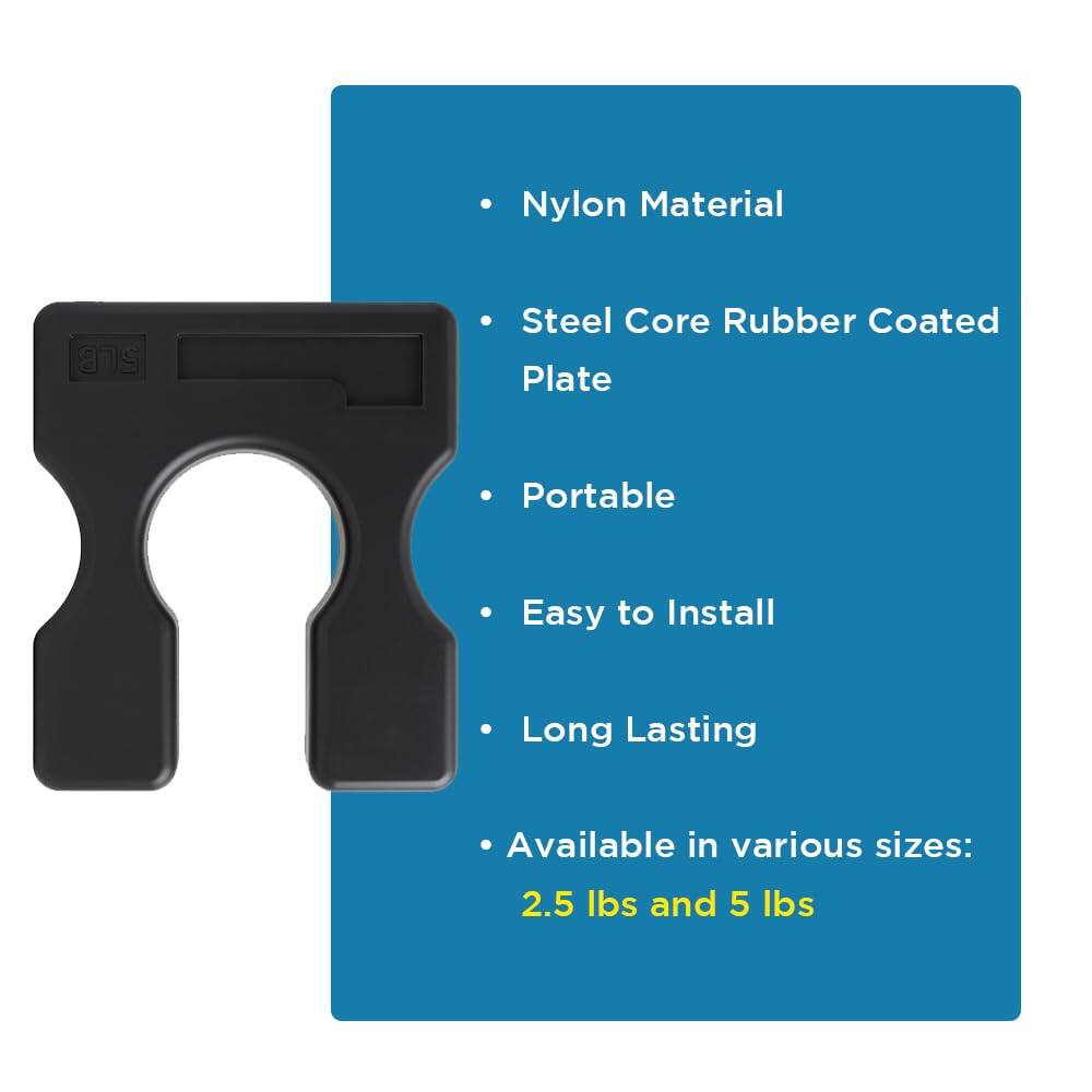 - Nylon Material
- Steel Core Rubber Coated Plate
- Portable
- Easy to Install
- Long Lasting
- Available in various sizes: 2.5 lbs and 5 lbs