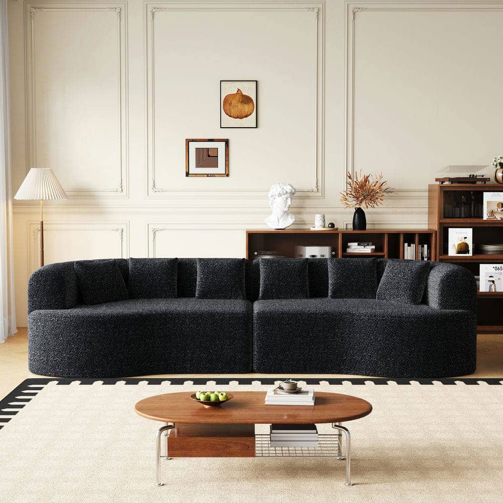 Kadyn - 106.3" Curved Sectional Sofa, 4-Seater Corduroy Cloud Couch with 6 Pillows and Memory Foam - Black