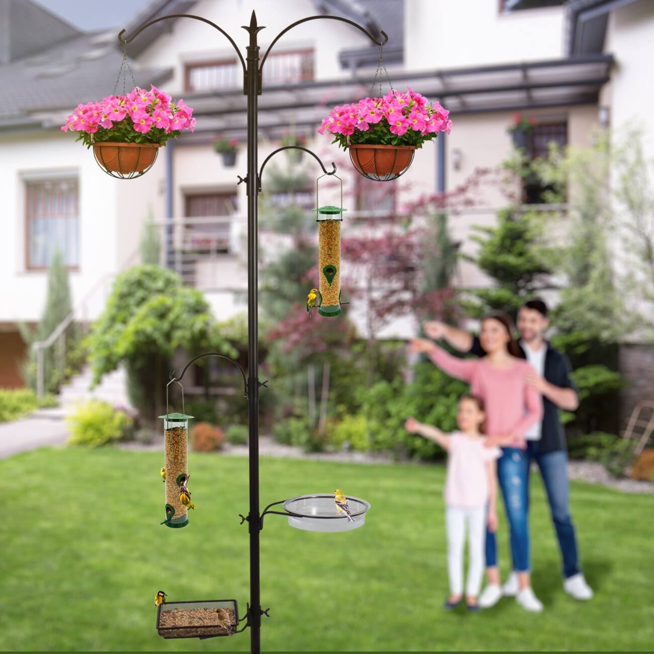 Alt View 1. Sorbus - Sorbus 7ft Tall Metal Pole Bird Feeder Stand - Attracts Wild Birds, Garden Decor, Includes Bird Bath & Mesh Food Tray - Black.