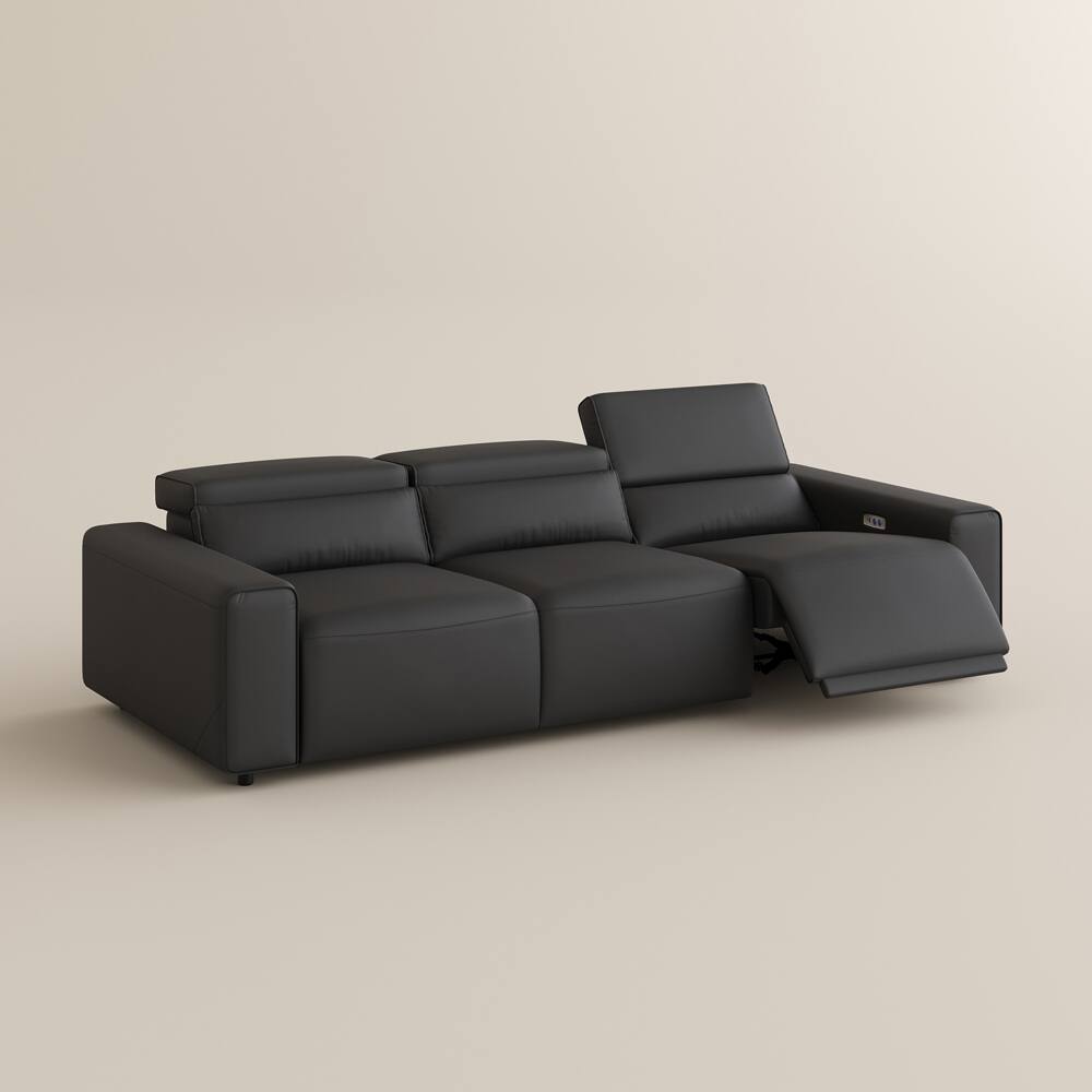 Alt View 9. POVISON - 108.65" Leather Power Reclining Sofa Modular Recliner Couch,Power Outlet, Adjustable Headrest, Khaki - Black Sustainable Leather.