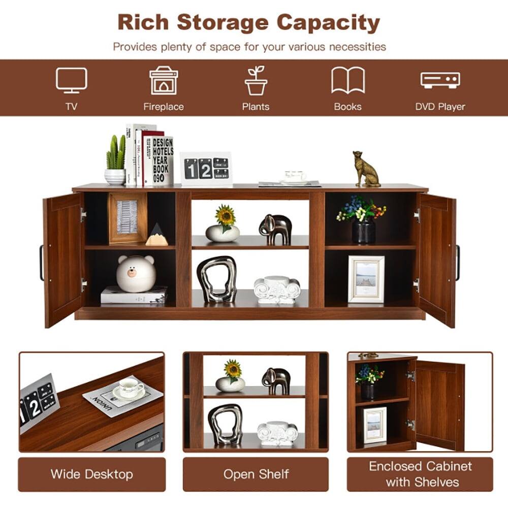 Rich Storage Capacity  
Provides plenty of space for your various necessities  

TV  
Fireplace  
Plants  
Books  
DVD Player  

Wide Desktop  
Open Shelf  
Enclosed Cabinet with Shelves
