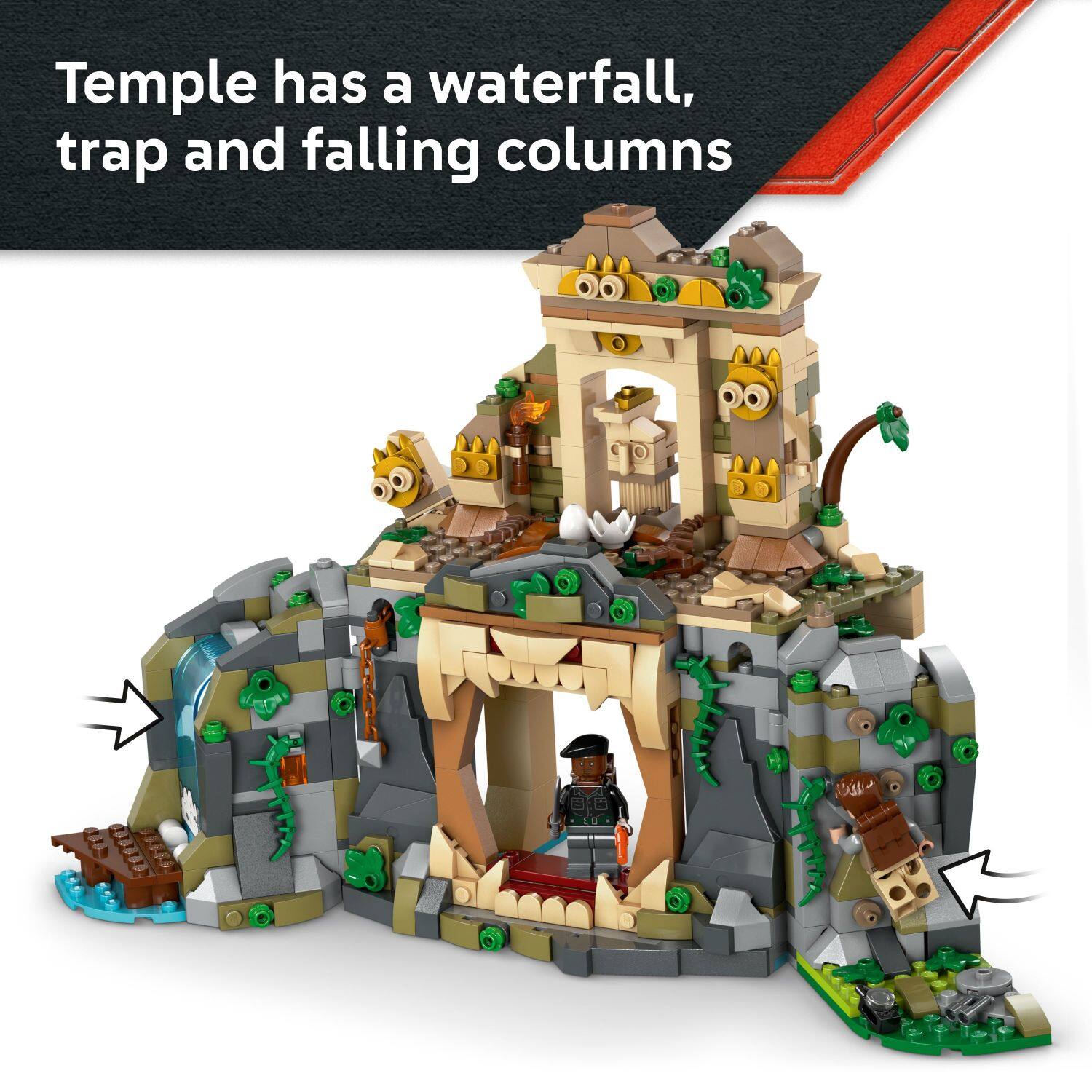 Temple has a waterfall, trap and falling columns.