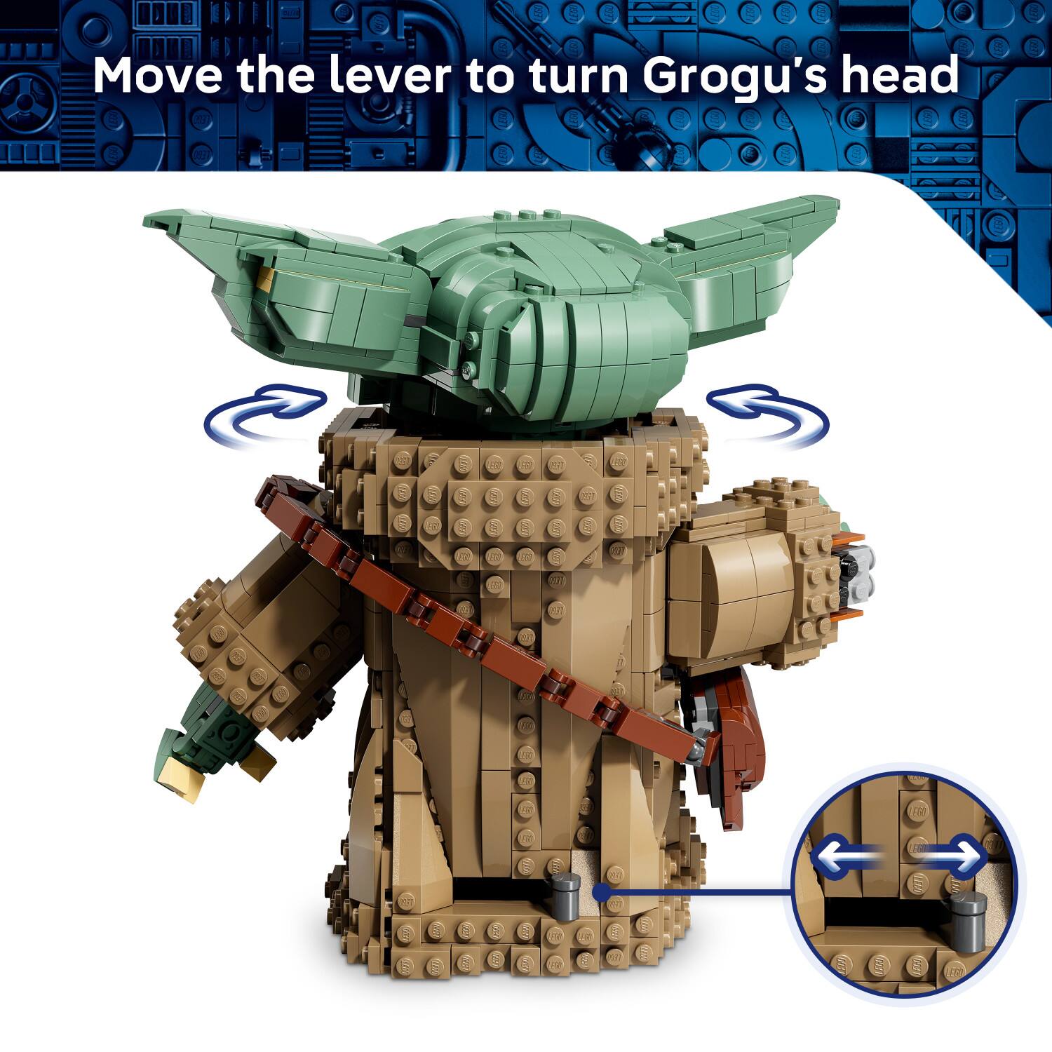 Move the lever to turn Grogu's head