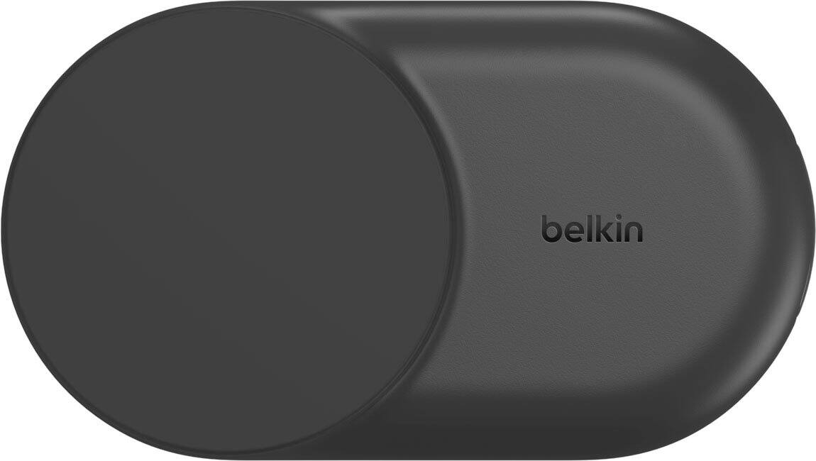 Back. Belkin - 3-in-1 Foldable Magnetic Charging Stand, 25W Qi2, MagSafe compatible, charge iPhone, compact travel-friendly design - Black.