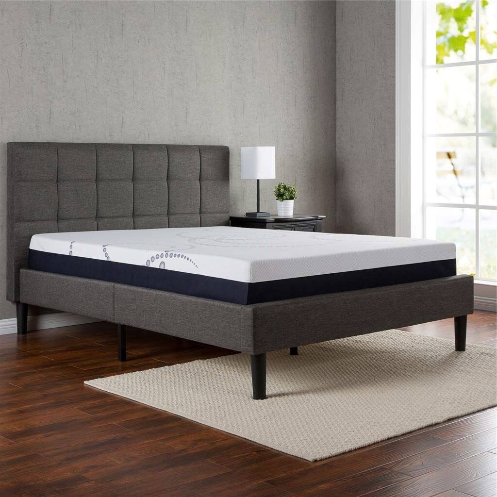 Left. Hivvago - Hivvago King size Upholstered Platform Bed with Headboard - Dark Grey.