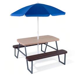Costway - Kids Picnic Table with Benches Removable Adjustable Umbrella Metal Frame for Patio - Brown