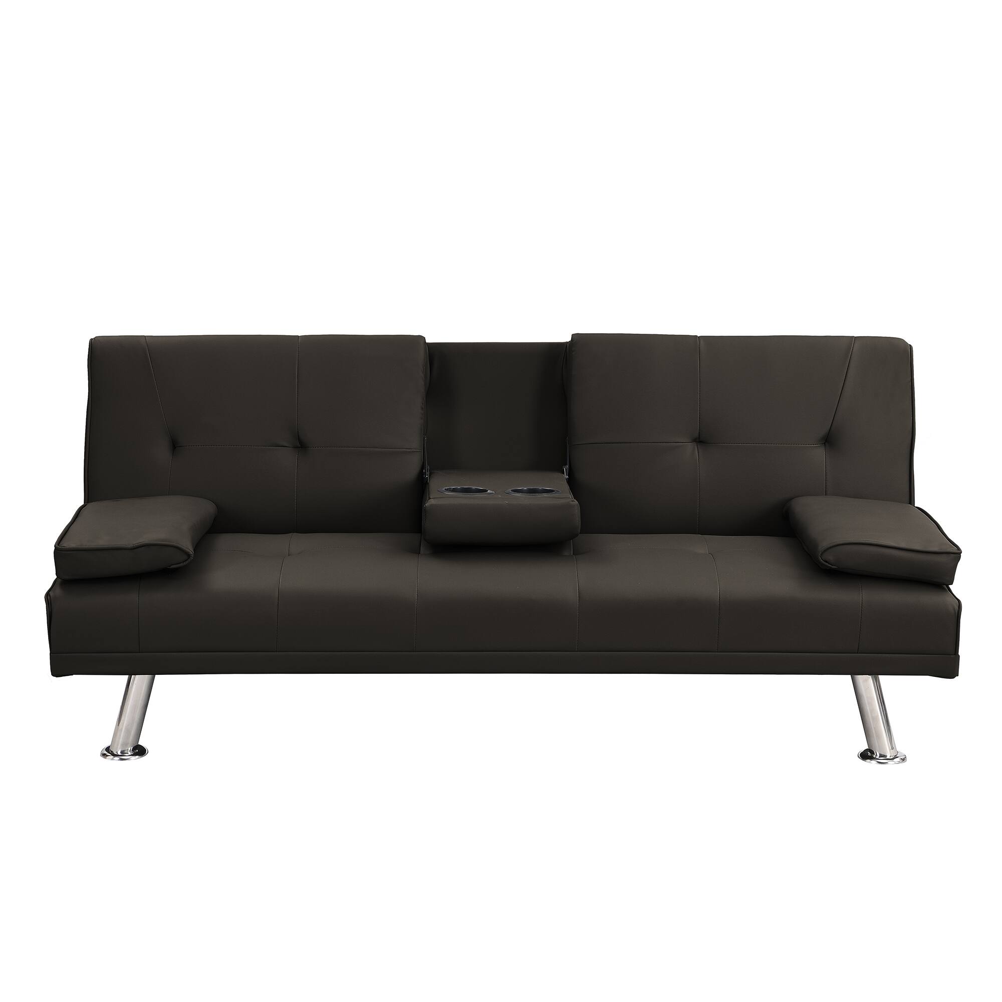 Left. Tiramisubest - Modern Sofa Bed with Armrest Two Holders, PVC Upholstery, Wood Frame, Stainless Steel Legs, Dark Brown - Dark Brown.
