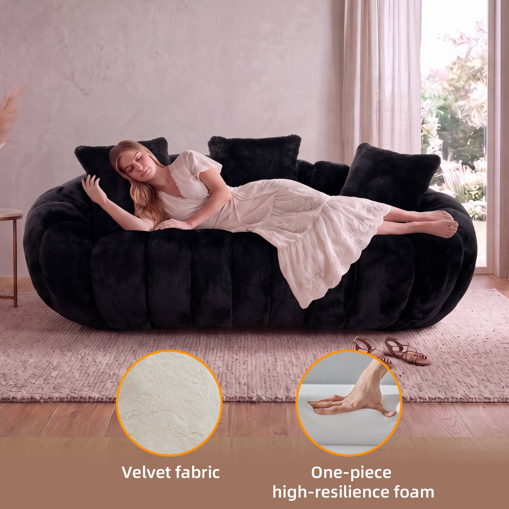 Velvet fabric  
One-piece high-resilience foam