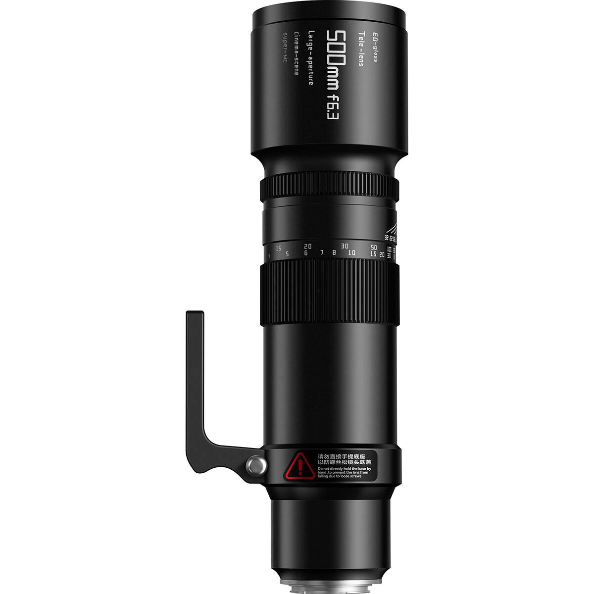 super-MC  
cinema-scene  
Large-aperture  
f6.3 500mm  
Tele-lens  
ED-glass  
15  
5  
20 5  
7  

3D 10  
50 15 20 E  

! Nood, Do not directly hold the lens by the box to prevent falling due to loose screws
