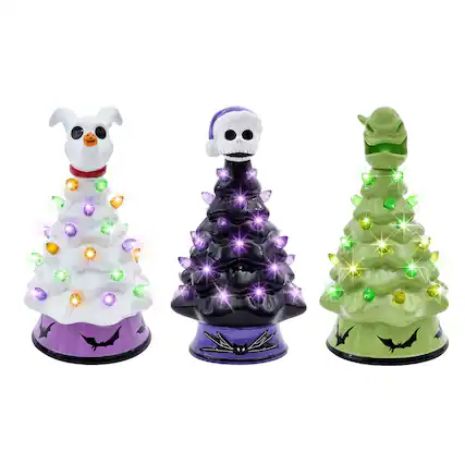 Front. Ukonic - Disney The Nightmare Before Christmas Light-Up Ceramic Christmas Tree Set Of 3 - Multicolored.