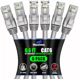 Maximm - Cat 6 Ethernet Cable 0.6 ft (6-Pack) - UTP, 10Gbps, 550MHz