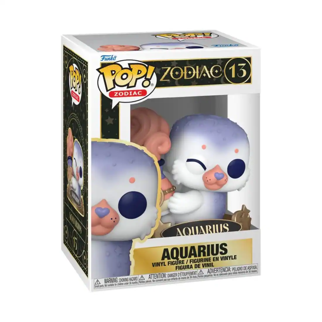 Funko  
POP!  
ZODIAC 13  

AQUARIUS  
VINYL FIGURE / FIGURINE EN VINYLE / FIGURA DE VINIL  

WARNING: CHOKING HAZARD - ATTENTION: DANGER DE TOUFFEMENT - ADVERTENCIA: PELIGRO DE ASFIXIA  
Small parts. Not for children under 3 years.  
Petites pièces. Ne convient pas aux enfants de moins de 3 ans.  
Pequeñas piezas. No es adecuado para niños menores de 3 años.