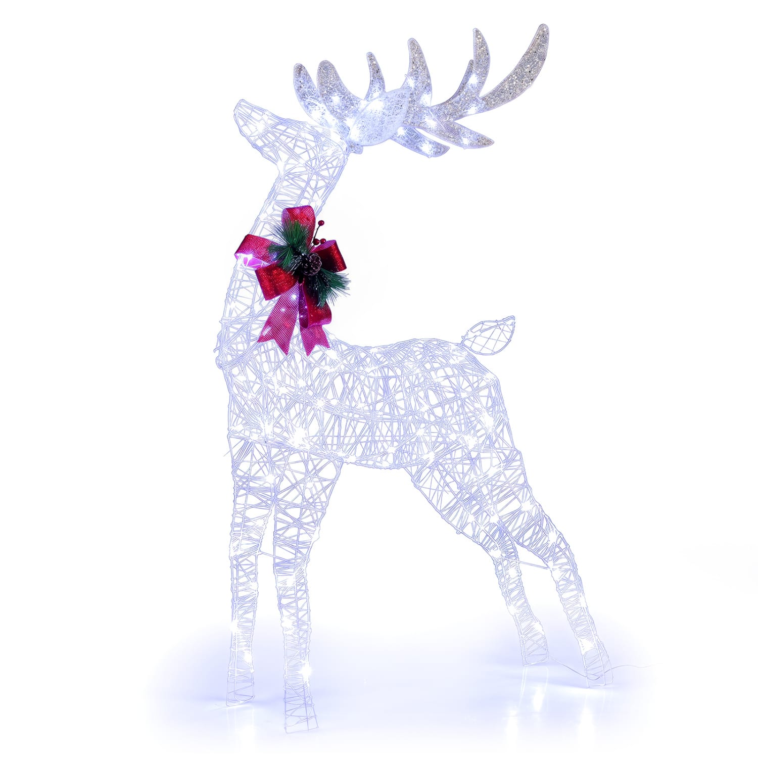 WELLFOR - Lighted Christmas Reindeer with Cool LEDs and Ground Stakes - White