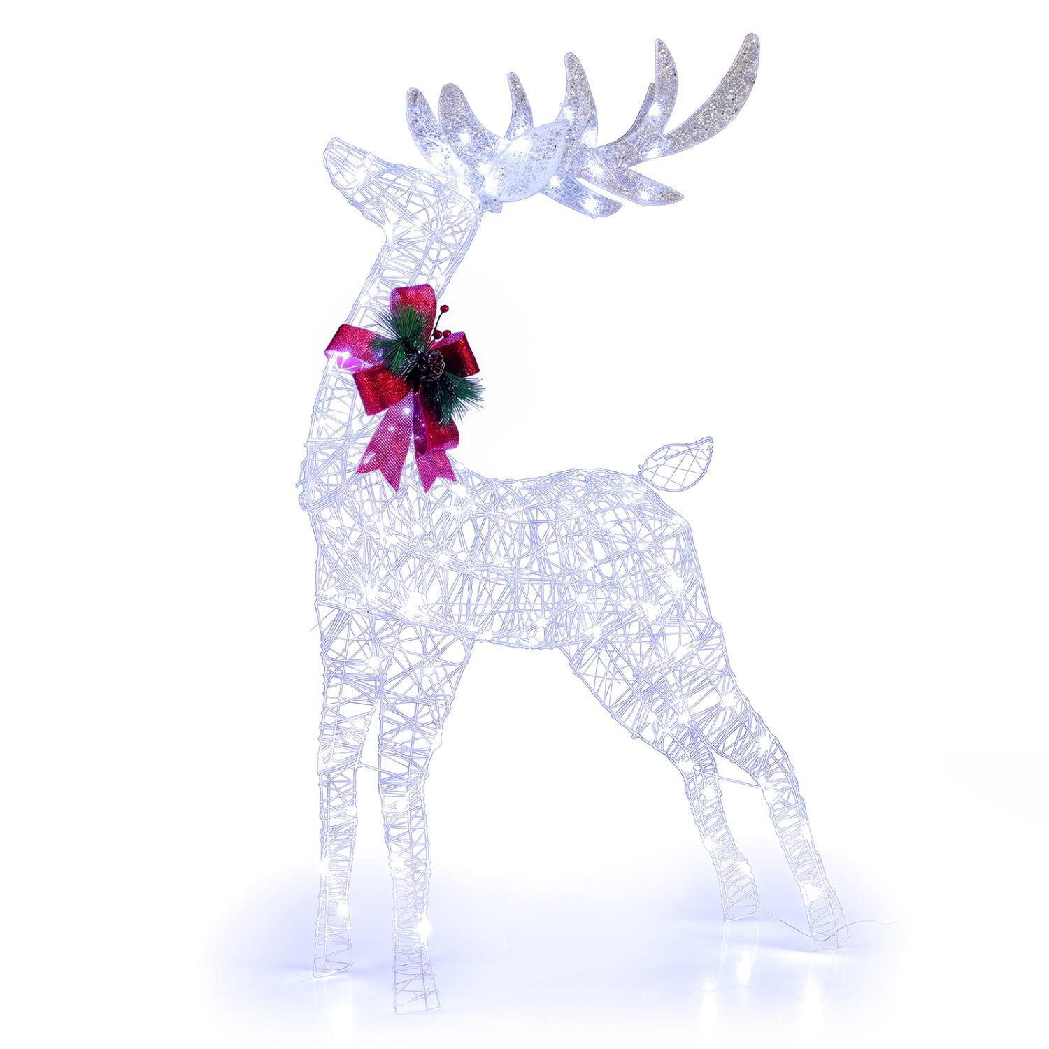 Front. WELLFOR - Lighted Christmas Reindeer with Cool White LEDs and Ground Stakes - White.