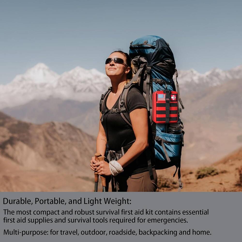 Durable, Portable, and Light Weight:  
The most compact and robust survival first aid kit contains essential first aid supplies and survival tools required for emergencies.  
Multi-purpose: for travel, outdoor, roadside, backpacking, and home.