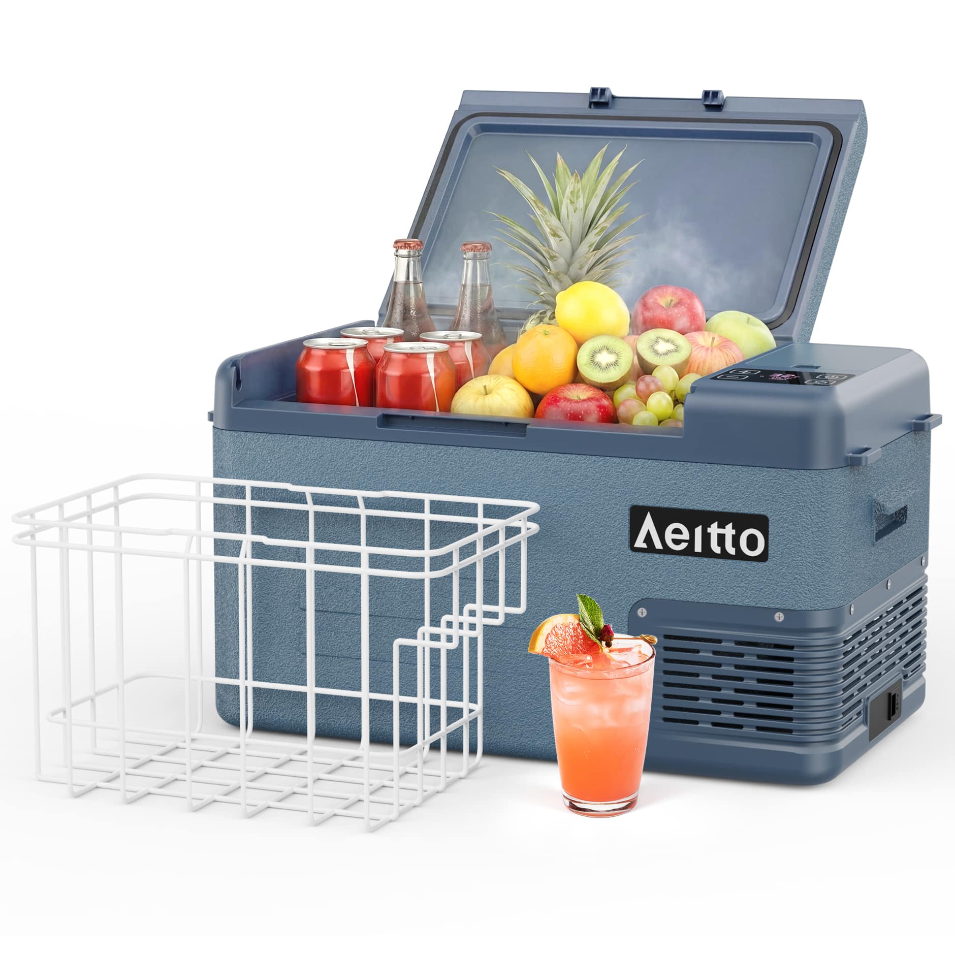 Aeitto - 12 Volt Car Refrigerator 25Quart Car Fridge Freezer Electric Cooler Portable Cooler 12V Fridge RV Refrigerator - Blue