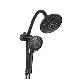Akicon - Shower System with Rain Shower Head and Handheld 6-Mode Spray Combo Bendable Goose Neck Shower Arm - Black
