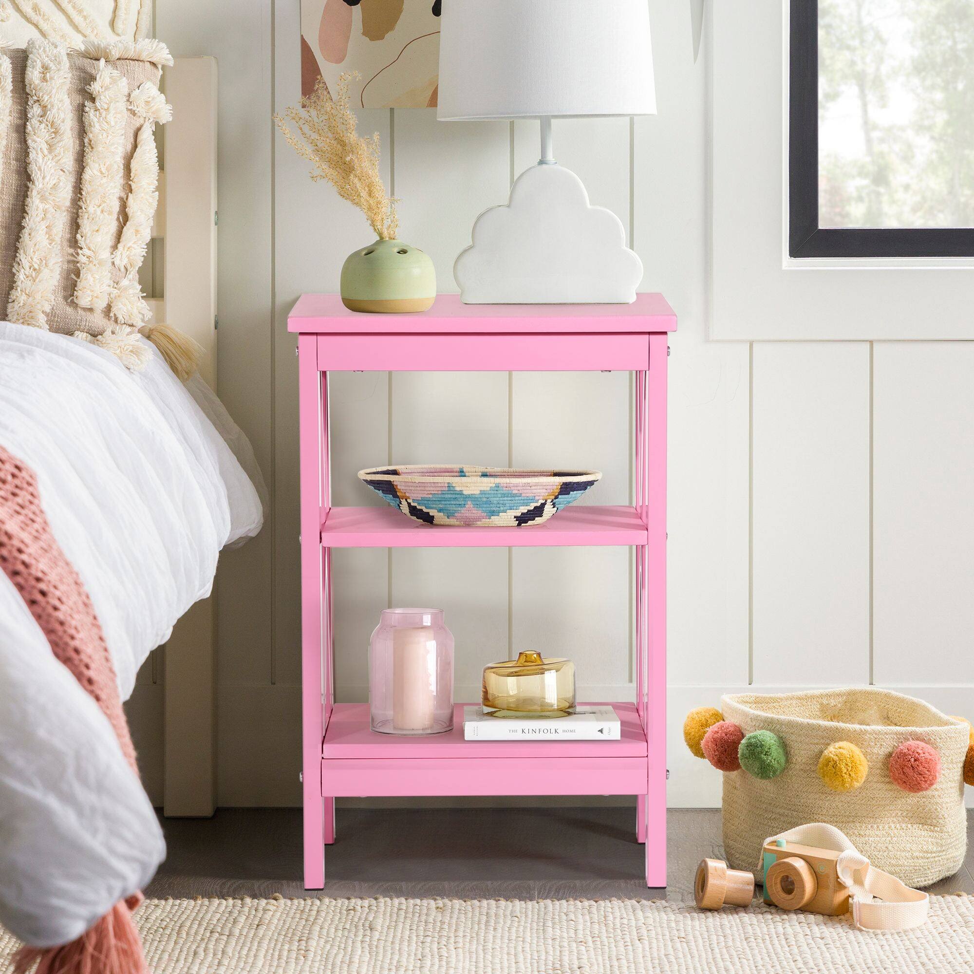 Alt View 4. Vecelo - Set of 2 Modern Nightstands X-Design Side End Table Night Stand with Storage Shelf for Bedroom,Living Room - Pink.