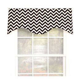 RLF Home - Zig Zag Cornice 100% Cotton with Fully Lined 3" Rod Pocket Valnance for Windows 50" x 17" - Black