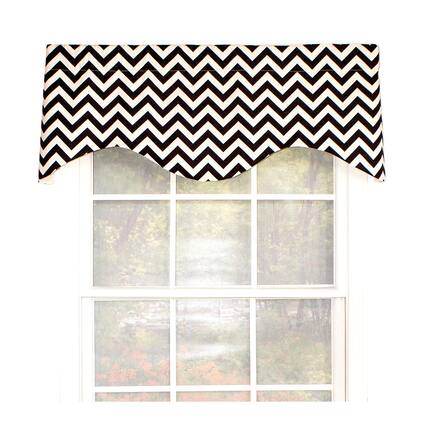 Front. RLF Home - RLF Home Zig Zag Cornice 100% Cotton with Fully Lined 3" Rod Pocket Valnance for Windows 50" x 17" Black - Black.