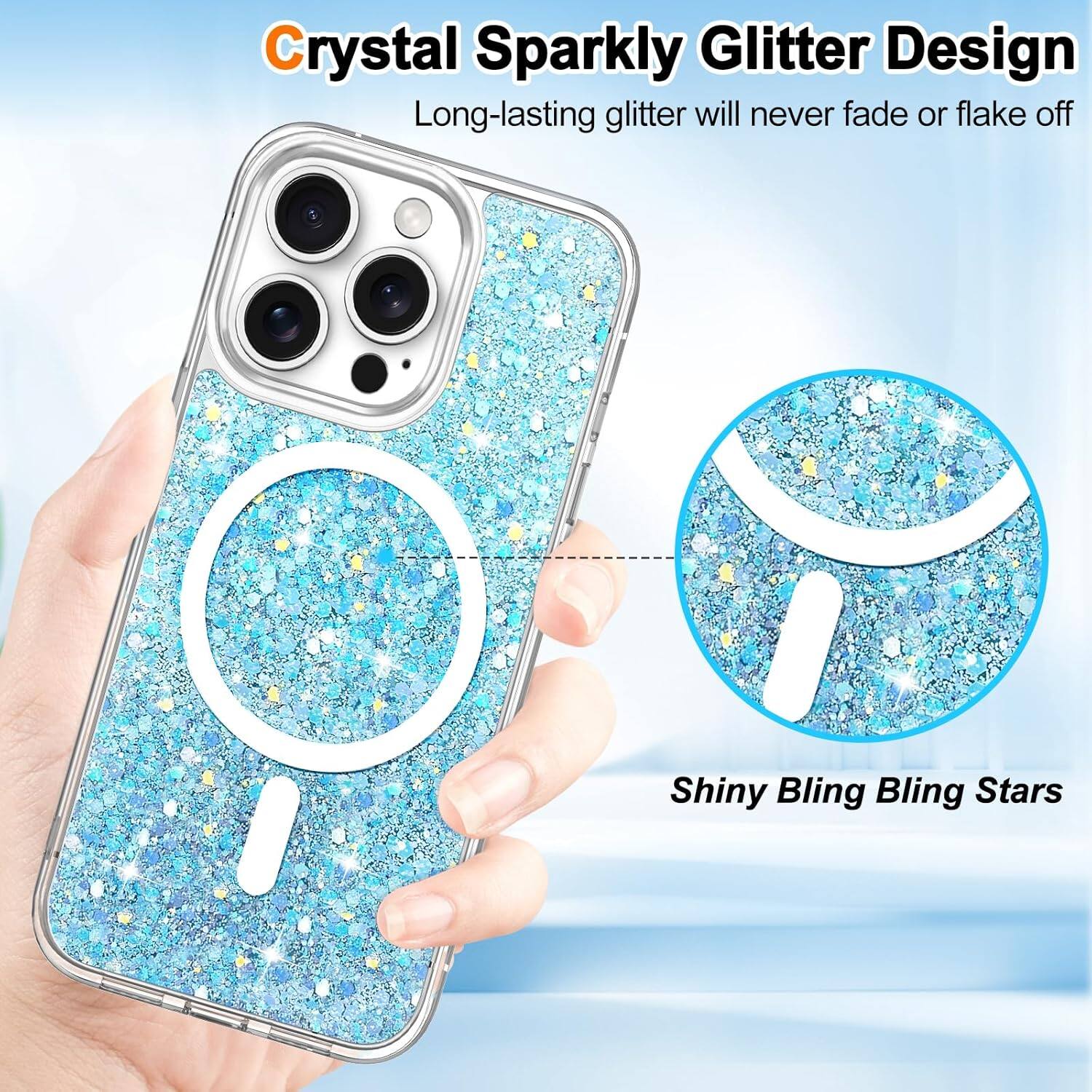 Crystal Sparkly Glitter Design, Long-lasting glitter will never fade or flake off, Shiny Bling Bling Stars