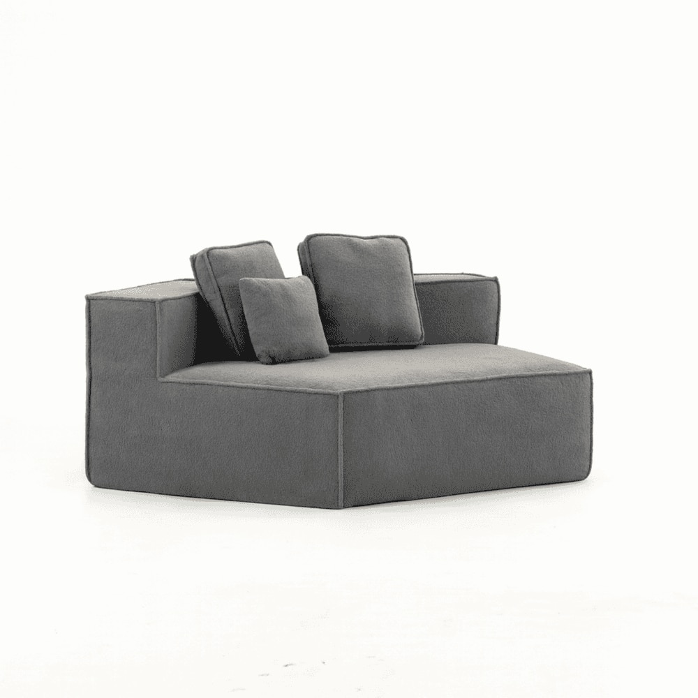 Kadyn - Grey Teddy Fleece Single Sofa Chair - Compressed Modular Wide Seat with 3 Back Cushions, Cozy for Living Room & Dorm - Gray