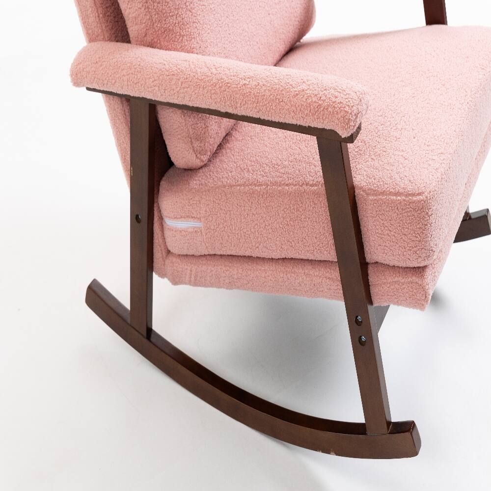 Alt View 8. Loheer - Loheer Mid Century Modern Rocking Chair Solid Wood Frame Pink - Pink.