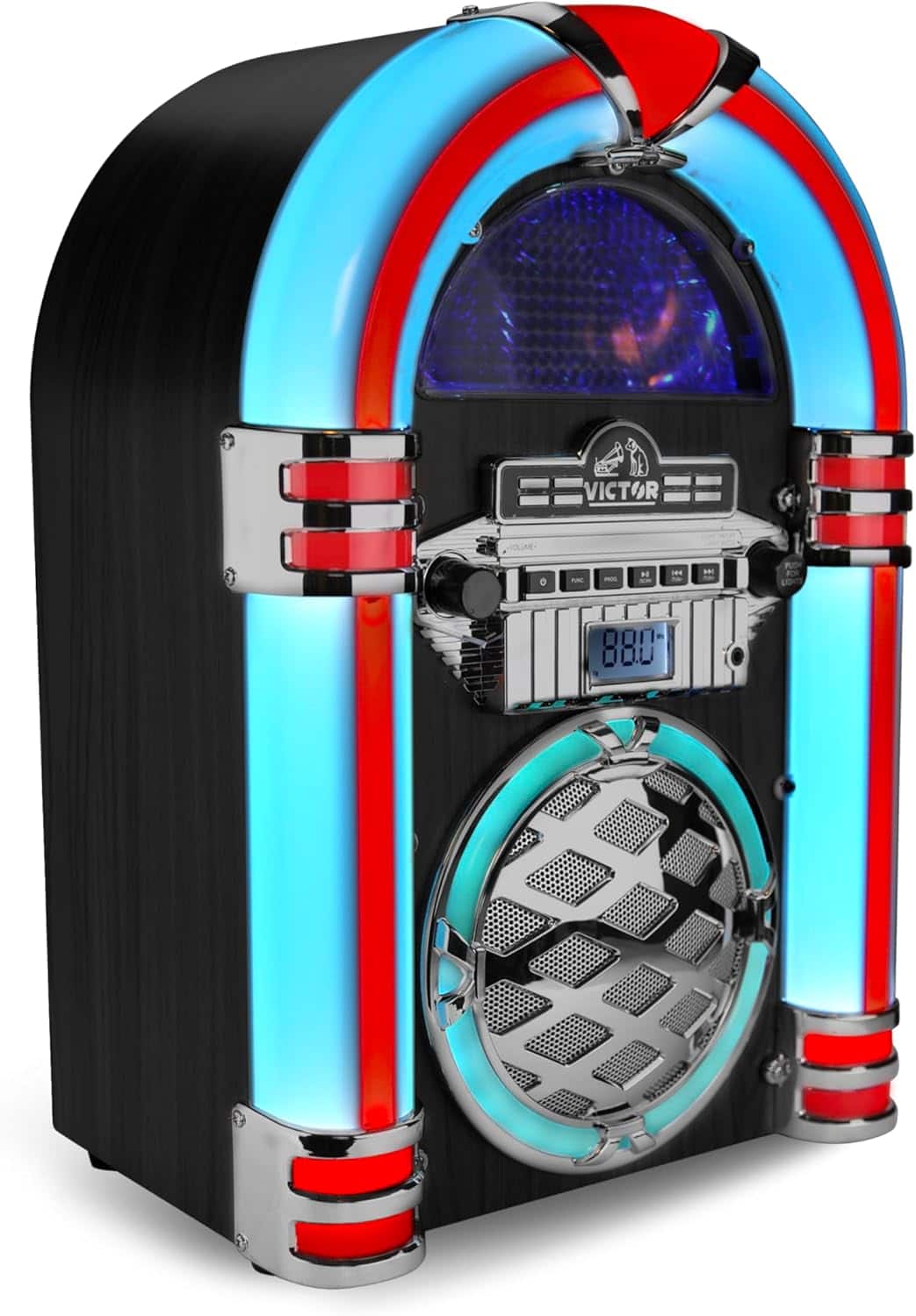 Victor - WILSHIRE Desktop Bluetooth LED Jukebox Speaker with FM Radio - Black