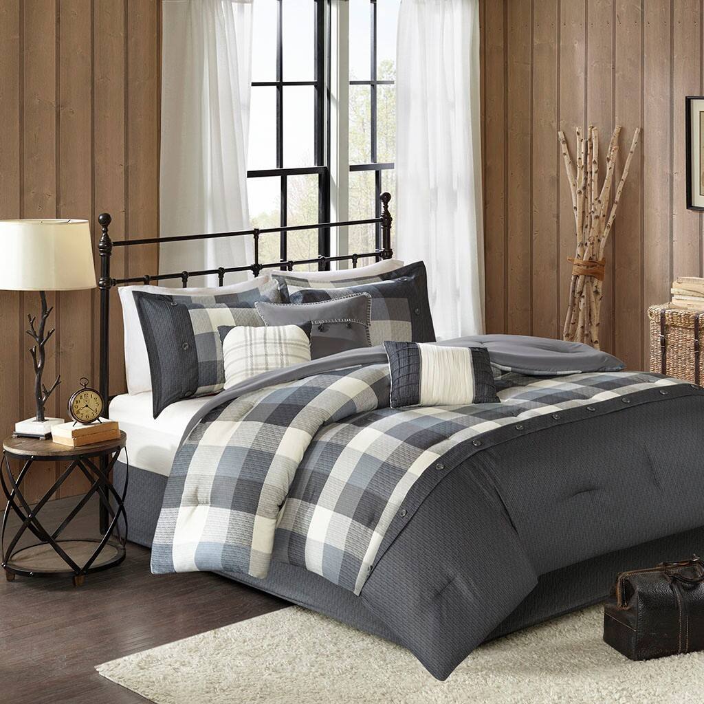 Alt View 4. Gracie Mills - Gracie Mills Nanette 7-Piece Bufallo Plaid Printed Herringbone Comforter Set - Grey.