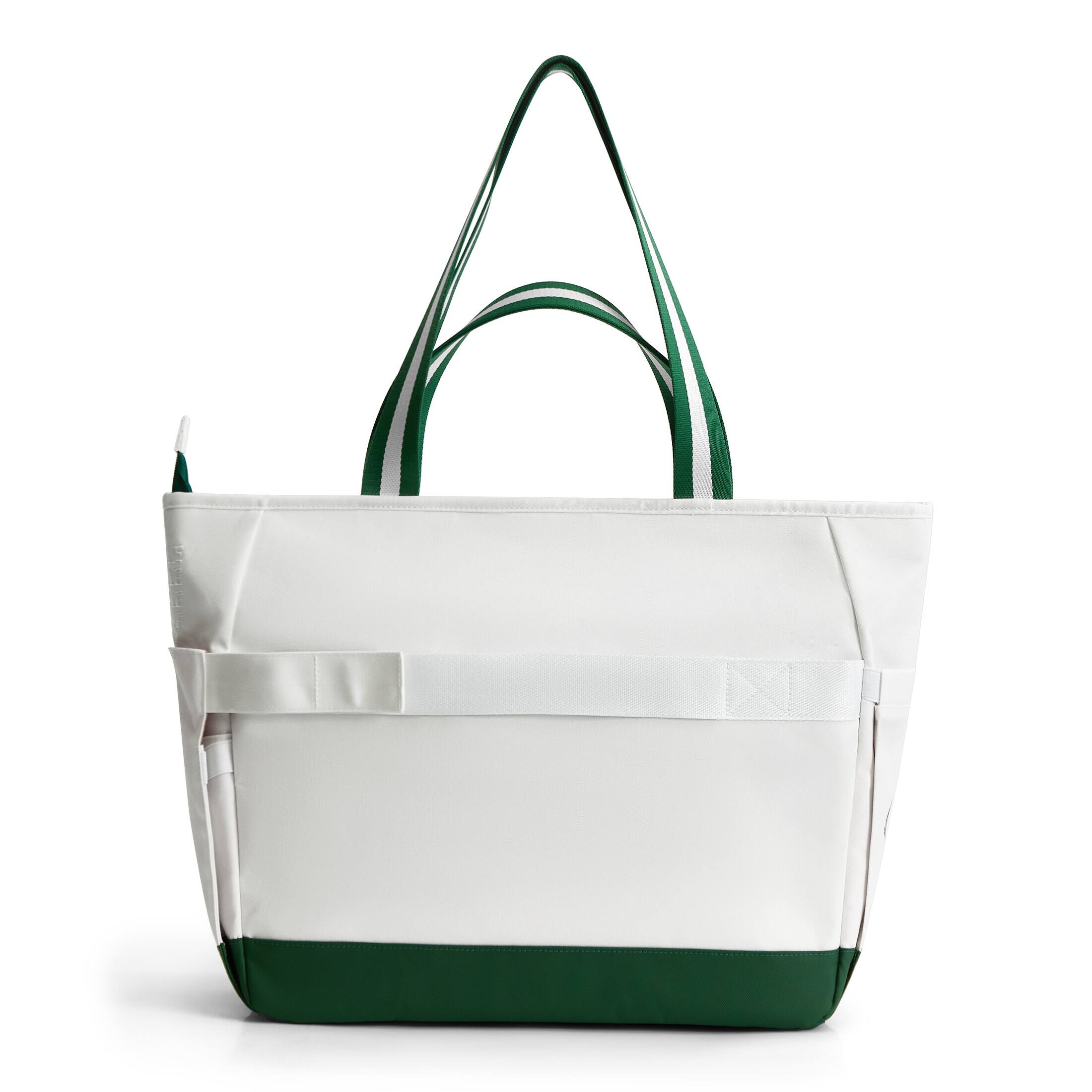 Back. Bagsmart - Advantage 15L Pickleball Tote, Water-Repellent Tote with 16" Laptop Sleeve for Court & Commute - Wimbledon White.