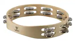 Tycoon Percussion - Double-Row Wooden Tambourine, Sturdy Siam Oak Frame, Bright-Sounding Steel Jingles