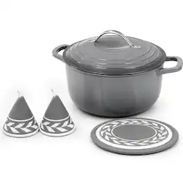Winado - 7.5QT Enameled Cast Iron Dutch Oven with Lid & Heat-Resistant Gloves & Pot Mat Compatible with All Cooktops for Braising - Gray