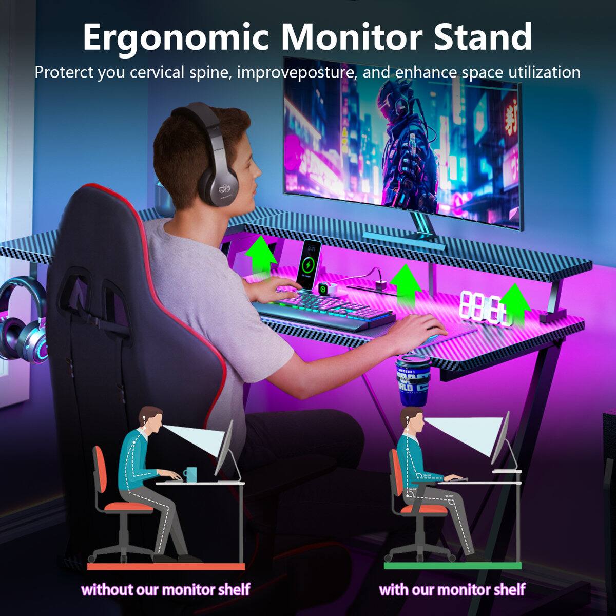 Ergonomic Monitor Stand  
Protect your cervical spine, improve posture, and enhance space utilization  

24 8060 - RLO  

without our monitor shelf  
with our monitor shelf