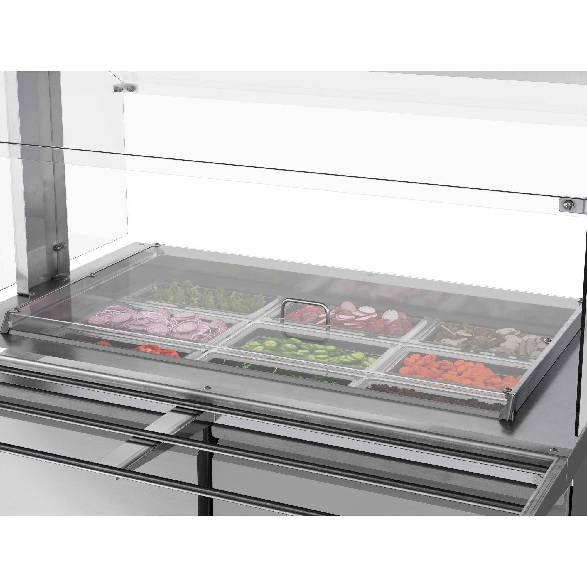 Back. Koolmore - 48 in.  Refrigerated Prep Station with Sneeze Guard and Buffet Slide, 9-Pan Capacity (Not Included) Adjustable Shelves - Stainless-Steel.