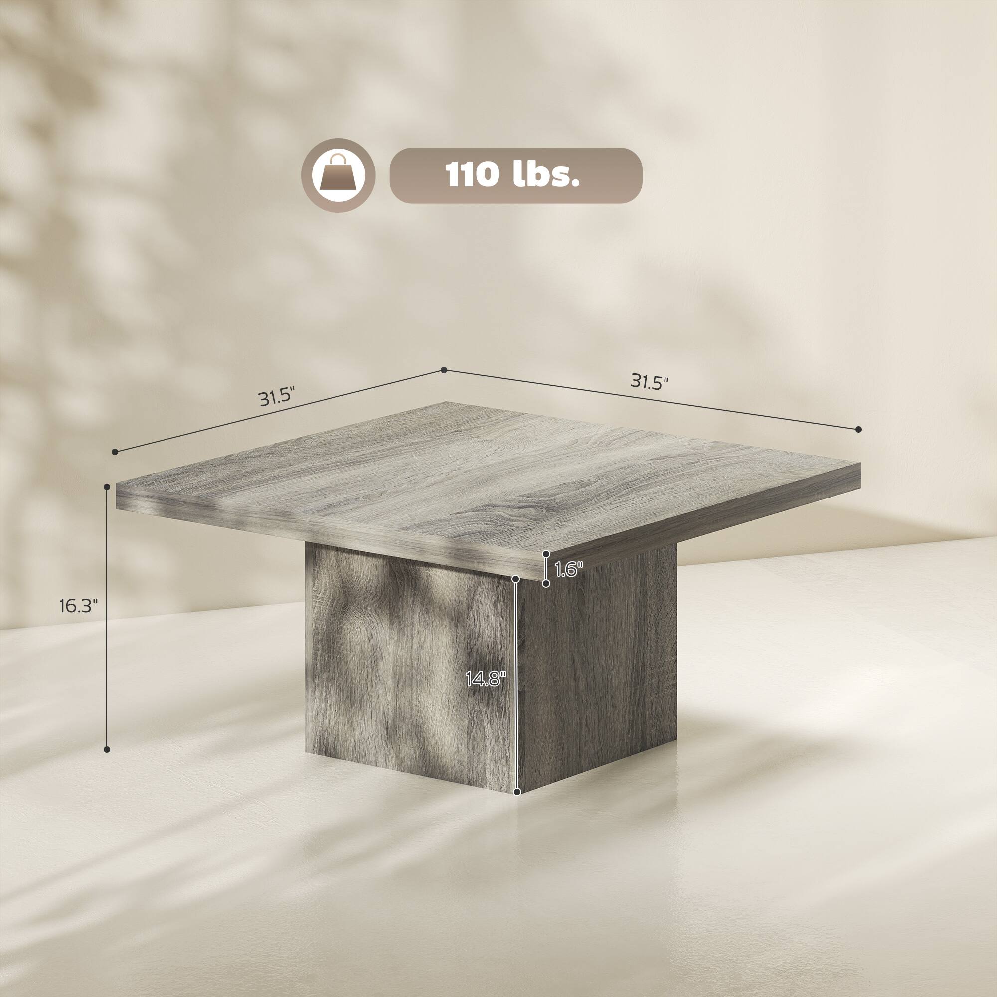 110 lbs.  
31.5"  
31.5"  
1.6"  
16.3"  
14.8%