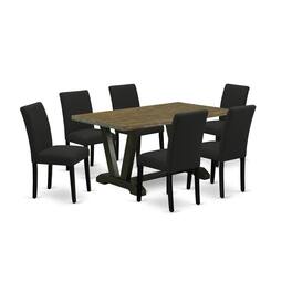 East West Furniture - 7-Piece Table and Chairs Dining Set Includes 6 Mid Century Dining Chairs with Upholstered Seat and - Multi-Color