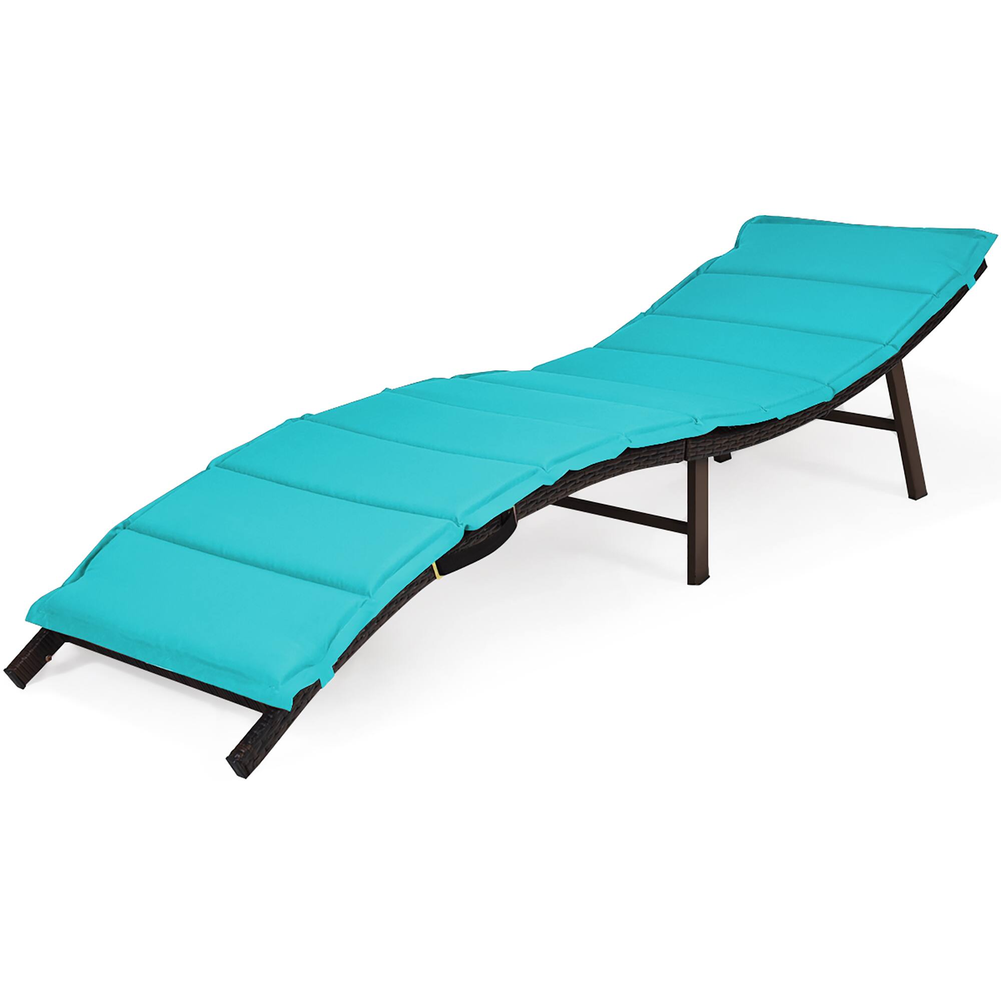 Alt View 10. Costway - 2PCS Patio Rattan Folding Lounge Chair Stackable Double Sided Cushion Outdoor - Turquoise.