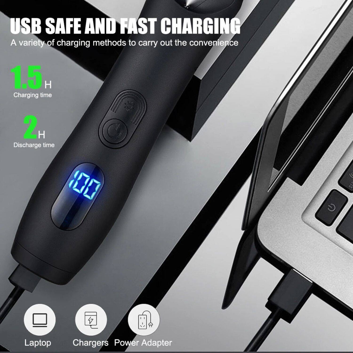USB SAFE AND FAST CHARGING  
A variety of charging methods to carry out the convenience  

1.5 H  
Charging time  

2 H  
Discharge time  

Laptop  
Chargers  
Power Adapter