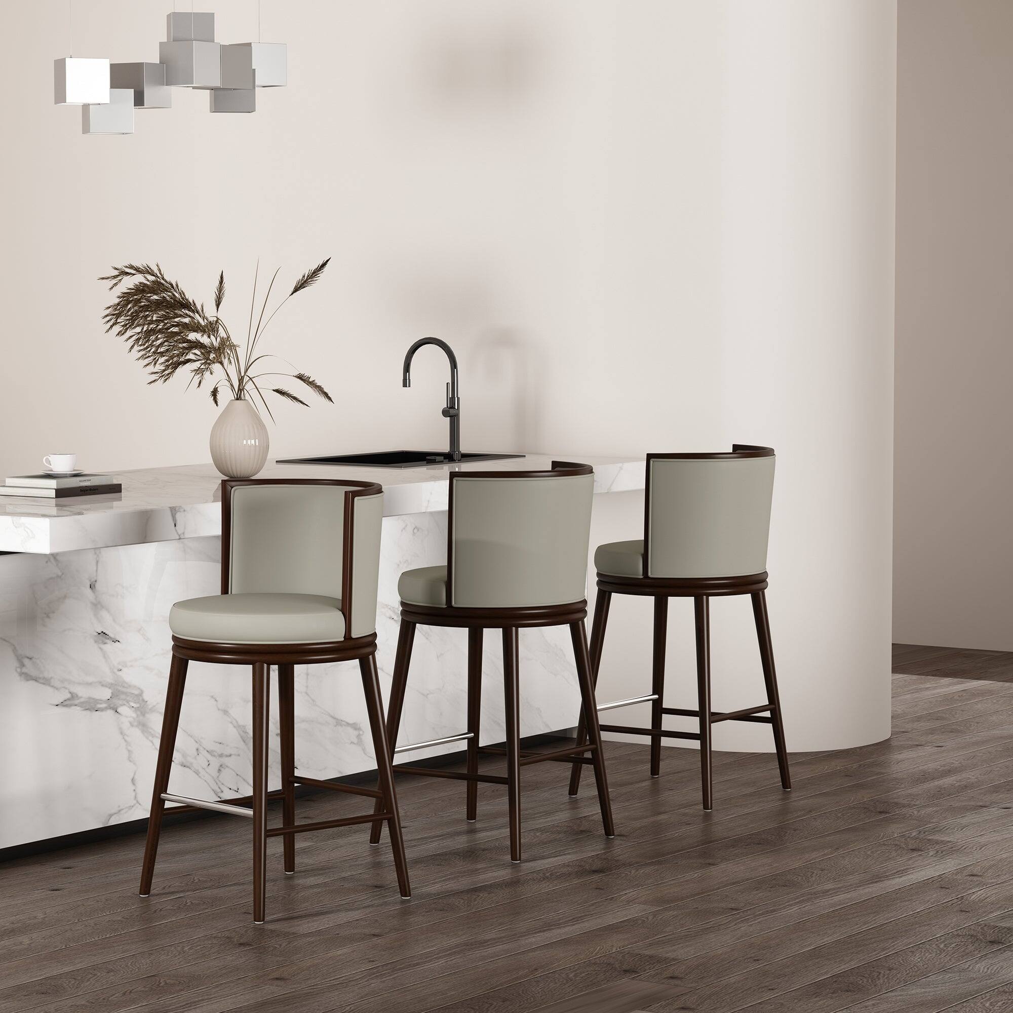 Alt View 7. Manhattan Comfort - Evalyn Modern Wood Upholstered Barstool - Stone.