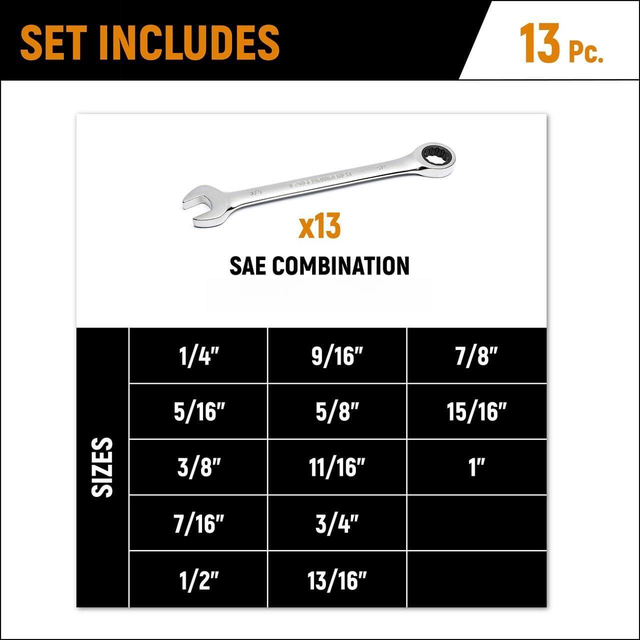 JETRANSPORT 13 Piece 12 Point Ratcheting Combination Wrench Set Sae ...