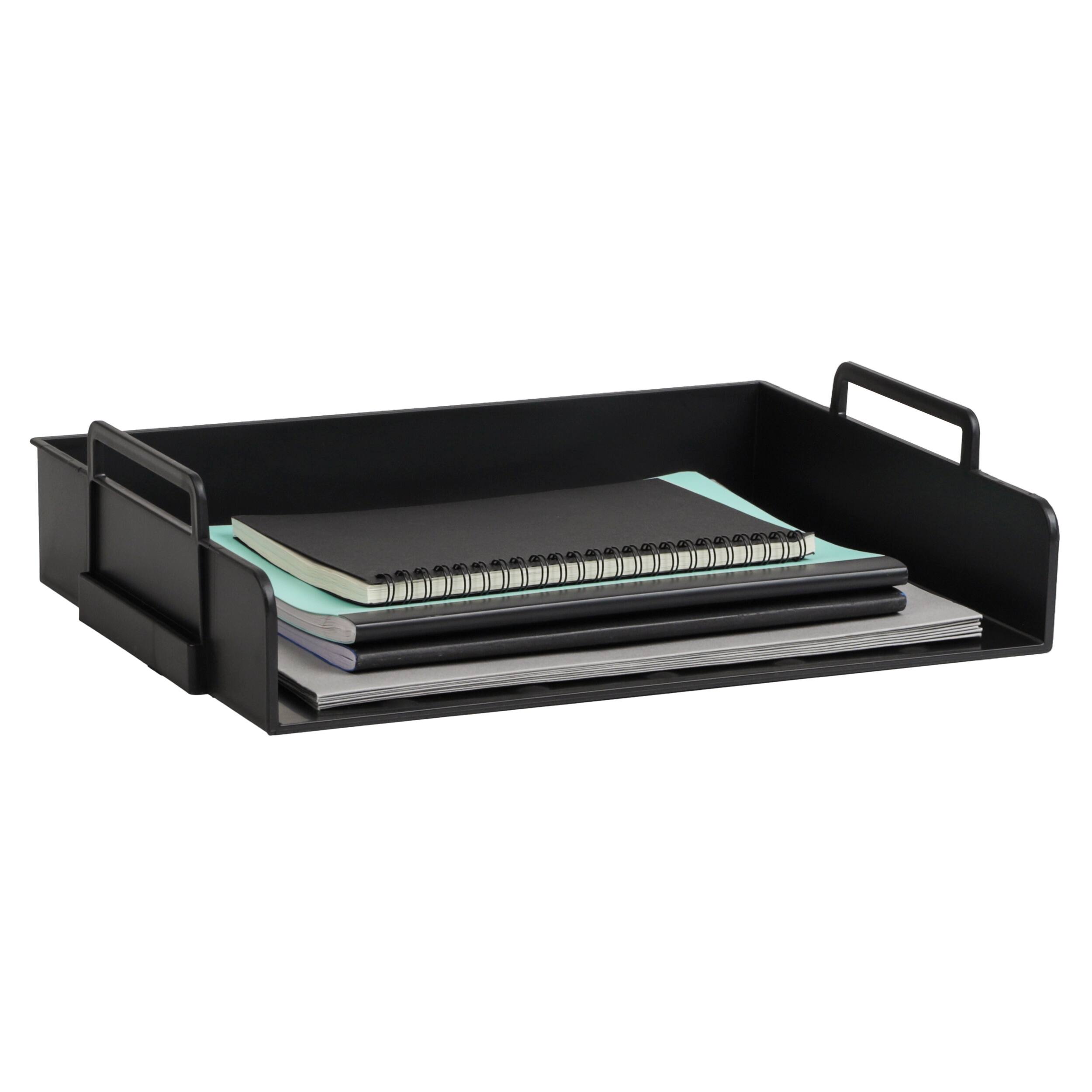 Alt View 5. Mind Reader - Stackable Paper Tray, Desktop Organizer, File Storage, Office, Plastic, 4 Pcs. - Black.