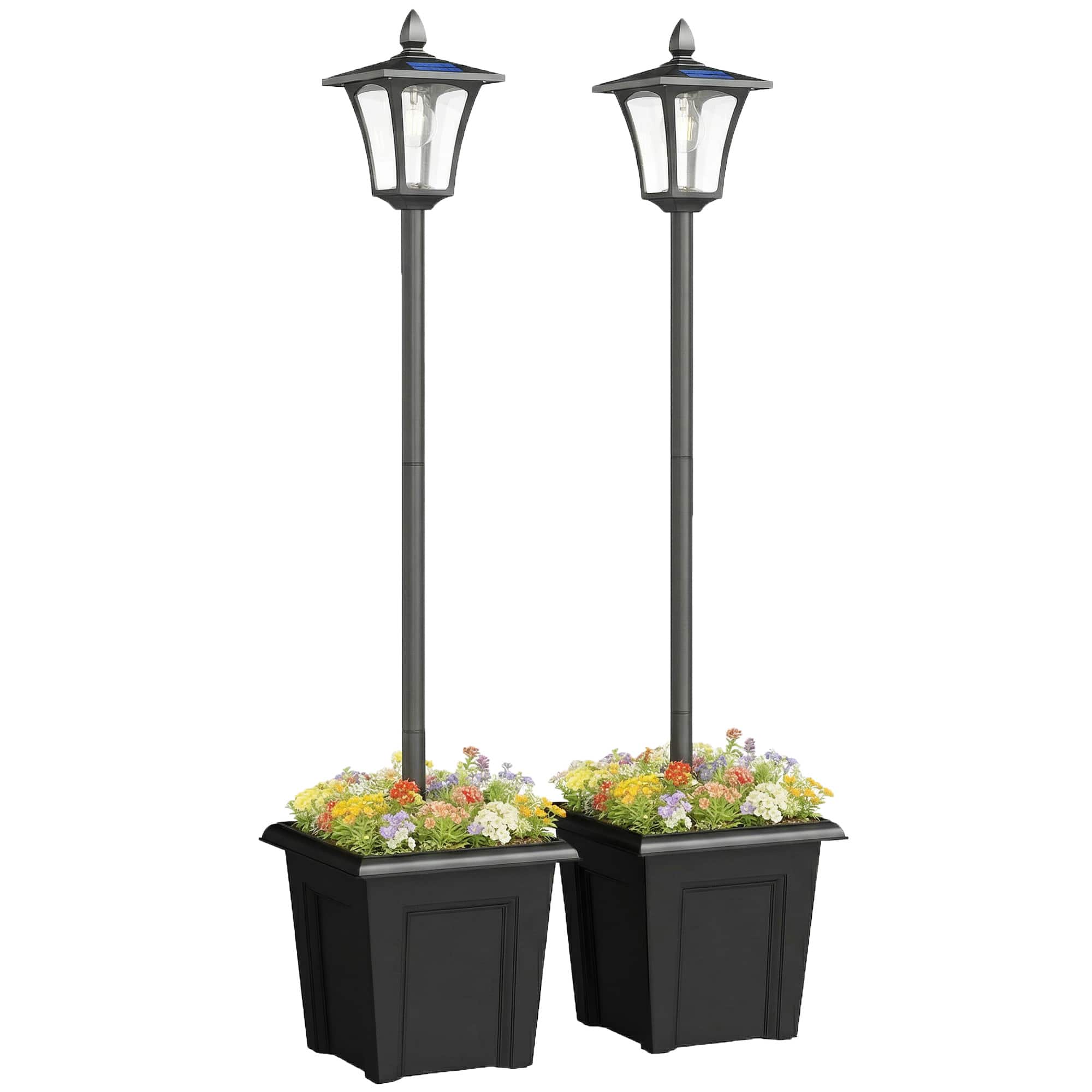 Outsunny - Solar Lamp Post Lights 2 Pack - Black