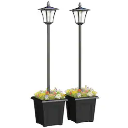 Outsunny - Solar Lamp Post Lights 2 Pack - Black