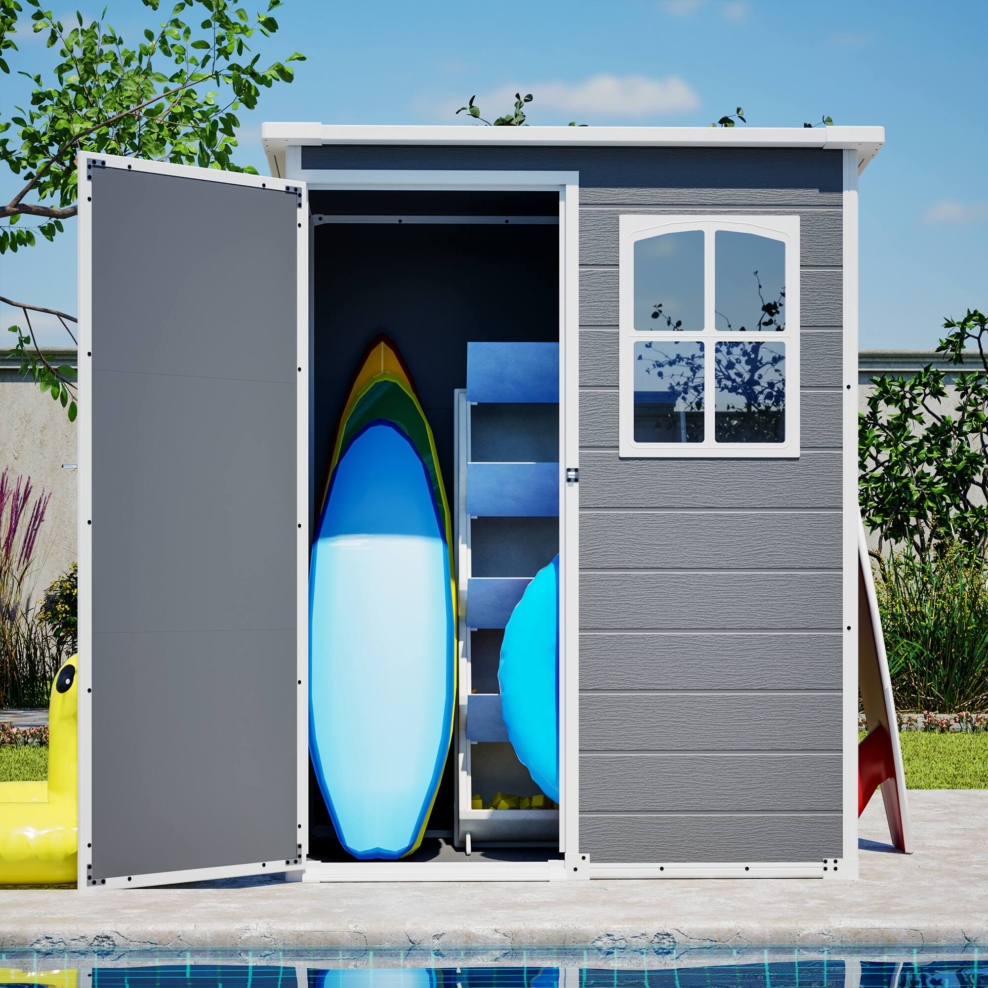 Alt View 9. Loheer - Loheer 5x3 Resin Outdoor Storage Shed Waterproof Garden Tool Shed with Floor Lockable Gray Plastic Shed.