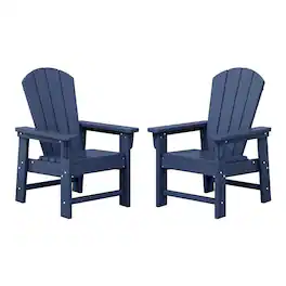 WestinTrends - Malibu Kids Outdoor Adirondack Plastic Patio Chair (Set of 2) - Navy Blue
